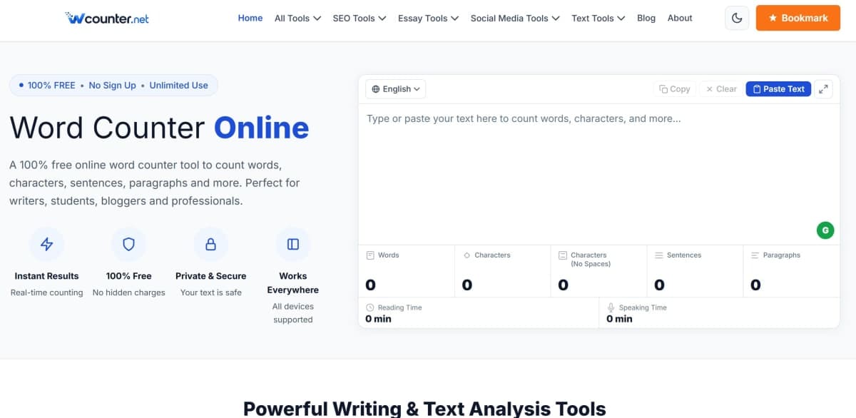 WCounter.net – Established Word Counter & Text Analysis Tool Website for Sale